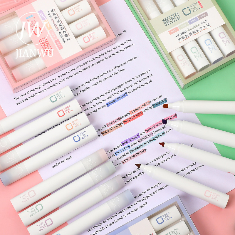 JIANWU 4 kom./set Super mekani markeri za označavanje svijetlih boja Kawaii marker Fluorescentna olovka za crtanje, pribor za pisanje