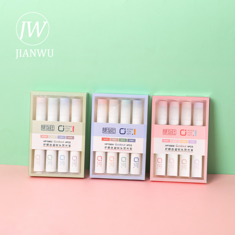 JIANWU 4 kom./set Super mekani markeri za označavanje svijetlih boja Kawaii marker Fluorescentna olovka za crtanje, pribor za pisanje