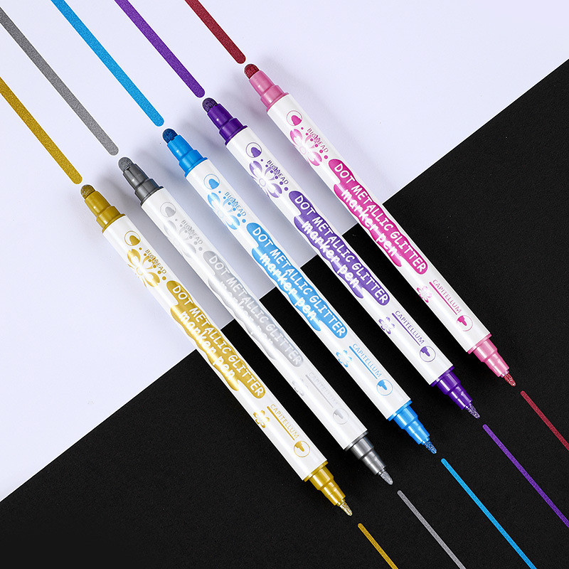 5 χρώματα/σετ Double Head Highlighter, Extra Fine and Dots Tip, Ακρυλικοί μαρκαδόροι τέχνης για Σχέδιο Ζωγραφική Σχολικά είδη