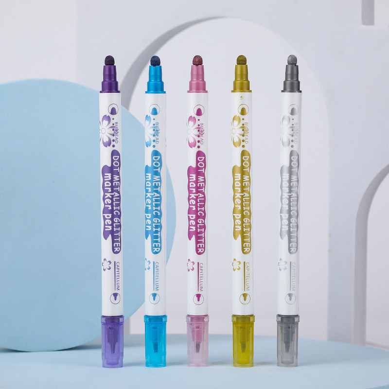 5 χρώματα/σετ Double Head Highlighter, Extra Fine and Dots Tip, Ακρυλικοί μαρκαδόροι τέχνης για Σχέδιο Ζωγραφική Σχολικά είδη