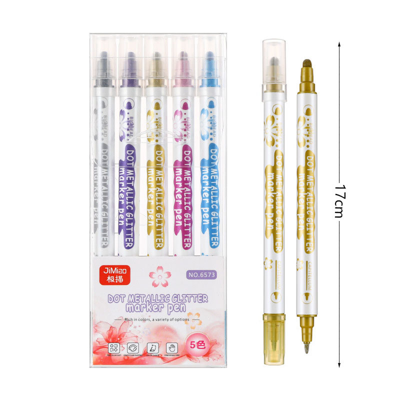 5 χρώματα/σετ Double Head Highlighter, Extra Fine and Dots Tip, Ακρυλικοί μαρκαδόροι τέχνης για Σχέδιο Ζωγραφική Σχολικά είδη