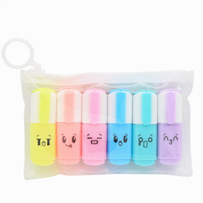 Χαριτωμένο πρόσωπο επισήμανσης 6 χρωμάτων Τυπική λοξή μύτη Ο μαθητής σημειώνει κλειδί μαρκαδόρου Παιδικό σχέδιο με χρωματιστά στυλό