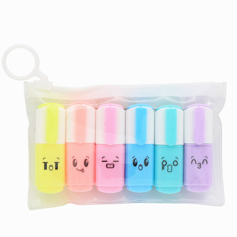 Χαριτωμένο πρόσωπο επισήμανσης 6 χρωμάτων Τυπική λοξή μύτη Ο μαθητής σημειώνει κλειδί μαρκαδόρου Παιδικό σχέδιο με χρωματιστά στυλό