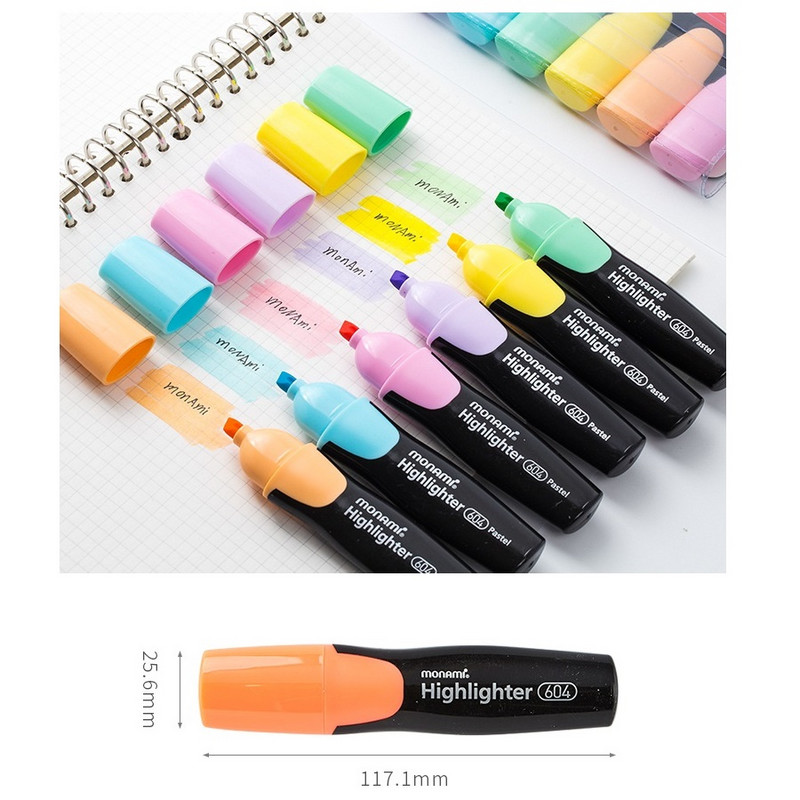 1 buc Monami 604 Pastel Color Highlighter Pen Culori ușoare Marker Liner Evidențiere Desen Pictură Rechizite școlare de birou A6088