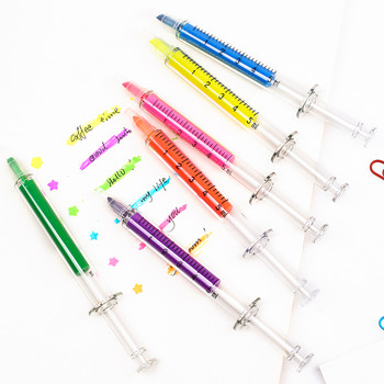 6 бр. Спринцовка Tube Color Highlighter Pens Set Новост Маркер Точкова линия за рисуване Канцеларски материали Офис Училищни консумативи F527