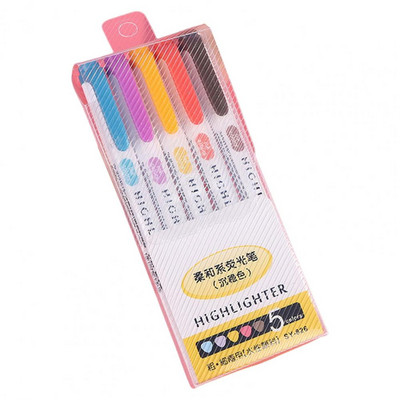 5 krāsu/kastīte ar dubultgalvu marķieri, fluorescējoši marķieri, marķieri, pildspalvas Mākslas marķieris japāņu mīlas Kawaii kancelejas preces