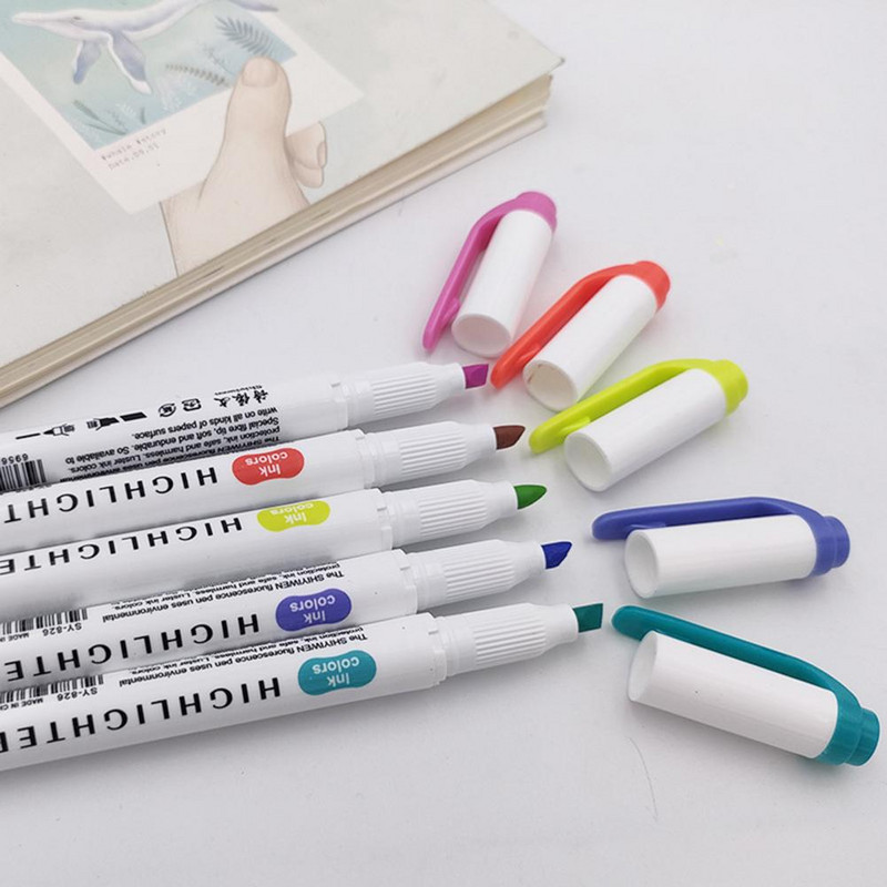 5 krāsu/kastīte ar dubultgalvu marķieri, fluorescējoši marķieri, marķieri, pildspalvas Mākslas marķieris japāņu mīlas Kawaii kancelejas preces