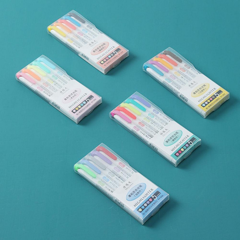 5 krāsu/kastīte ar dubultgalvu marķieri, fluorescējoši marķieri, marķieri, pildspalvas Mākslas marķieris japāņu mīlas Kawaii kancelejas preces