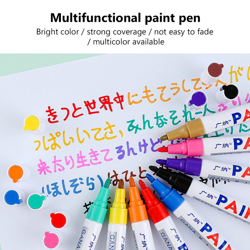 12 szín 1 db színes festék jelölő toll vízálló tartós fehér markerek gumiabroncs futófelület gumi szövet festék fém arc művészet jelölők