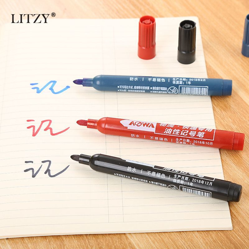 6 τμχ/Σετ Κλασικό Μαύρο Κόκκινο Μπλε Μόνιμος Μαρκαδόρος Ανεξίτηλα Αδιάβροχα Λαδιά Στυλό Αδιάβροχα Μαρκαδόροι Στυλό Γραφείο Σχολική Χαρτικά