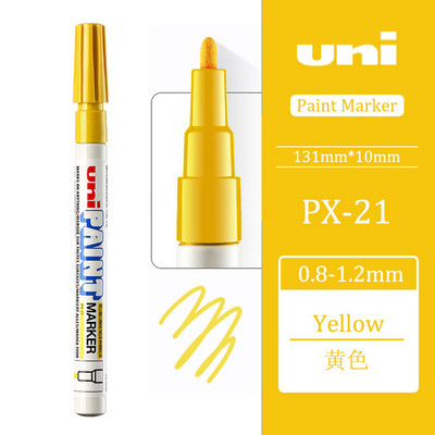 1gab UNI PX-21 pastāvīgās marķiera pildspalvas Krāsainas eļļas Ūdensnecaurlaidīgs raksts metāla stikla auduma riepām Grafiti krāsas marķiera pildspalva