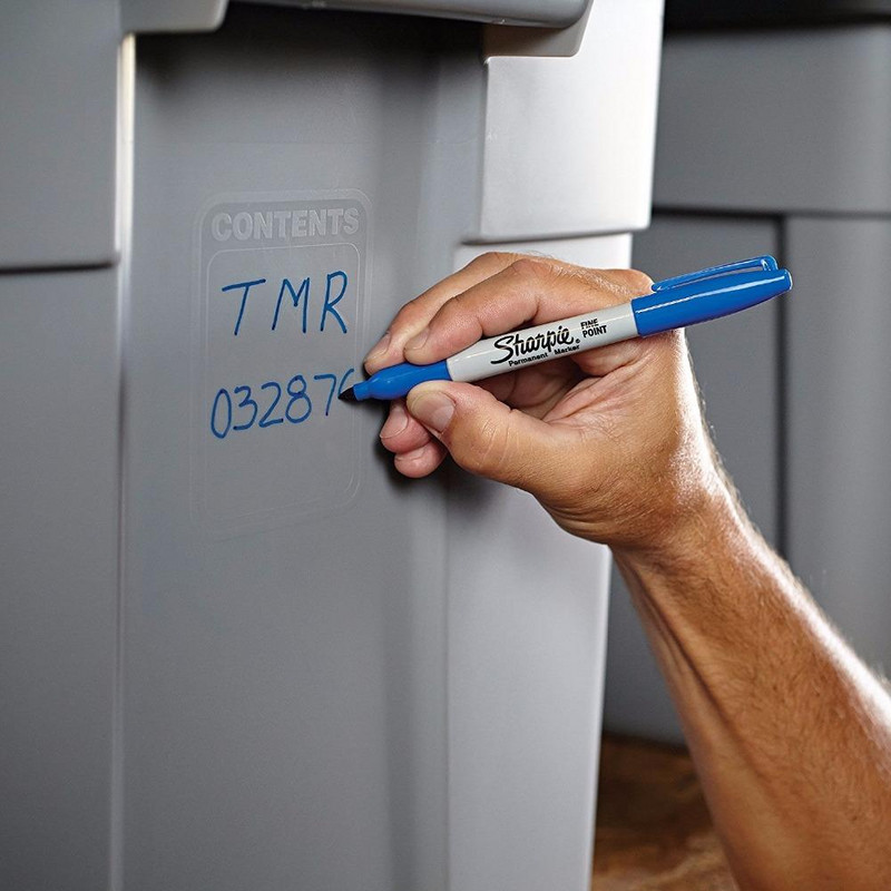 1 gab Sharpie smalks punkts, apaļš purngals, melns tintes pastāvīgais marķieris papīram plastmasas metāla stiklam biroja rūpniecisko krāsu rakstīšanai