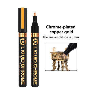 Oglindă galvanizată Argintiu aur Vopsea Pen Reparare manuală Metal cromat Rezistent la apă Anvelopă Ceramică Vopsea de retuș 1mm/2mm/3mm