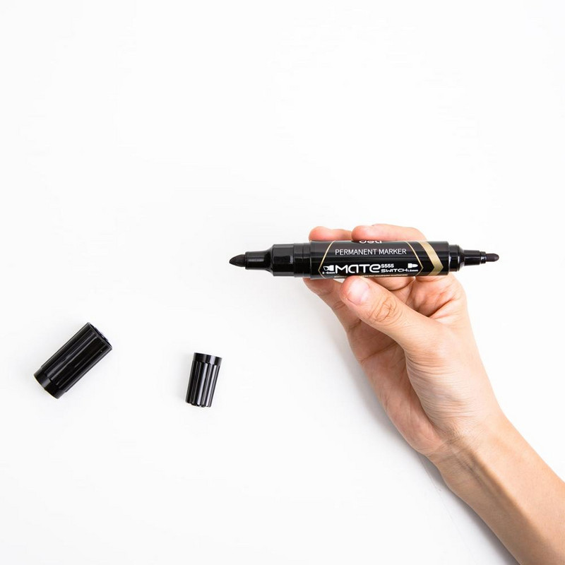 DELI Water Proof Permanent Marker 2pcs/Lot Bullet Tip 1,5mm Chisel tip 1-6mm ES555 Αναλώσιμα γραφείου Διπλή μύτη Μόνιμοι δείκτες