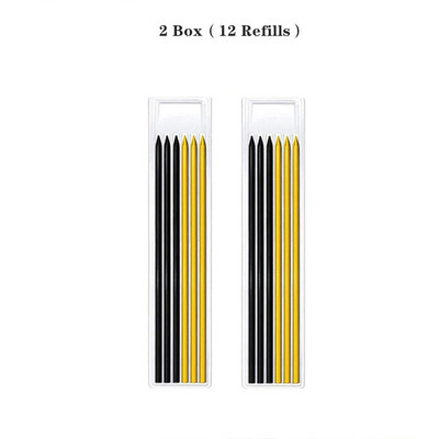 Tvirtas dailidės pieštukų rinkinys su 6 papildymo laidais, įmontuotu galandiklio žymėjimo įrankiu Medžio apdirbimo gilių skylių mechaniniai pieštukai