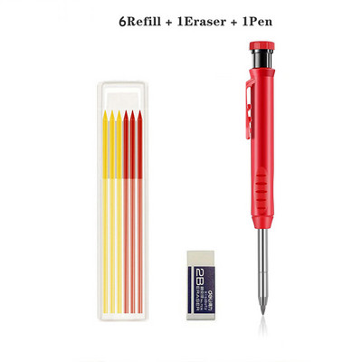 Tvirtas dailidės pieštukų rinkinys su 6 papildymo laidais, įmontuotu galandiklio žymėjimo įrankiu Medžio apdirbimo gilių skylių mechaniniai pieštukai