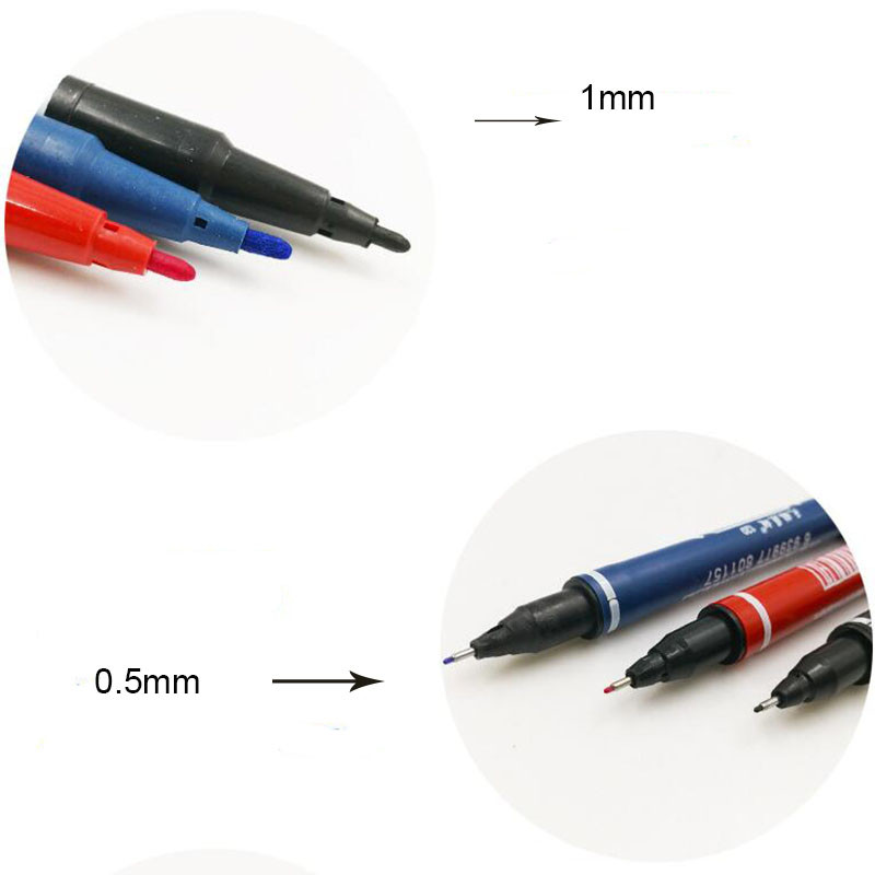 10 kom/lot brzosušeći trajni marker 0,5 mm i 1 mm dvostruki marker crna plava crvena tinta za pisanje studentskog pribora