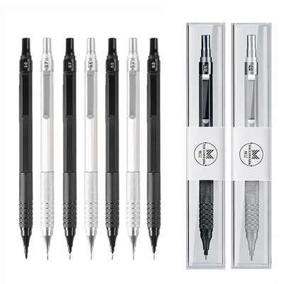 0,3 0,5 0,7 2,0 mm-es rajzos automata ceruzák alacsony súlypontú, visszahúzható hegyű fém mechanikus ceruza díszdoboz készlettel