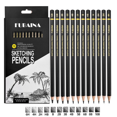 Professzionális rajzrajzoló ceruzakészlet, 12 darabos művészi ceruzák Grafit árnyékoló ceruzák kezdőknek és profi művészeknek