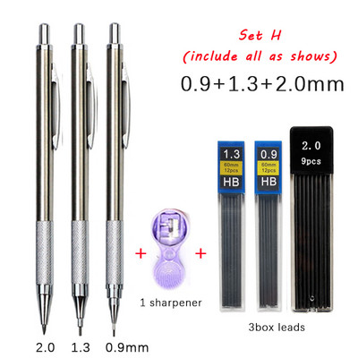 Set de creioane mecanice din metal 0,3 0,5 0,7 0,9 1,3 2,0 mm rezerve de plumb Artă Schiță automată Creioane pentru schițe Rechizite școlare de birou