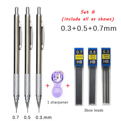 Set de creioane mecanice din metal 0,3 0,5 0,7 0,9 1,3 2,0 mm rezerve de plumb Artă Schiță automată Creioane pentru schițe Rechizite școlare de birou