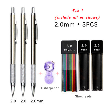 Set de creioane mecanice din metal 0,3 0,5 0,7 0,9 1,3 2,0 mm rezerve de plumb Artă Schiță automată Creioane pentru schițe Rechizite școlare de birou