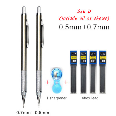 Set de creioane mecanice din metal 0,3 0,5 0,7 0,9 1,3 2,0 mm rezerve de plumb Artă Schiță automată Creioane pentru schițe Rechizite școlare de birou