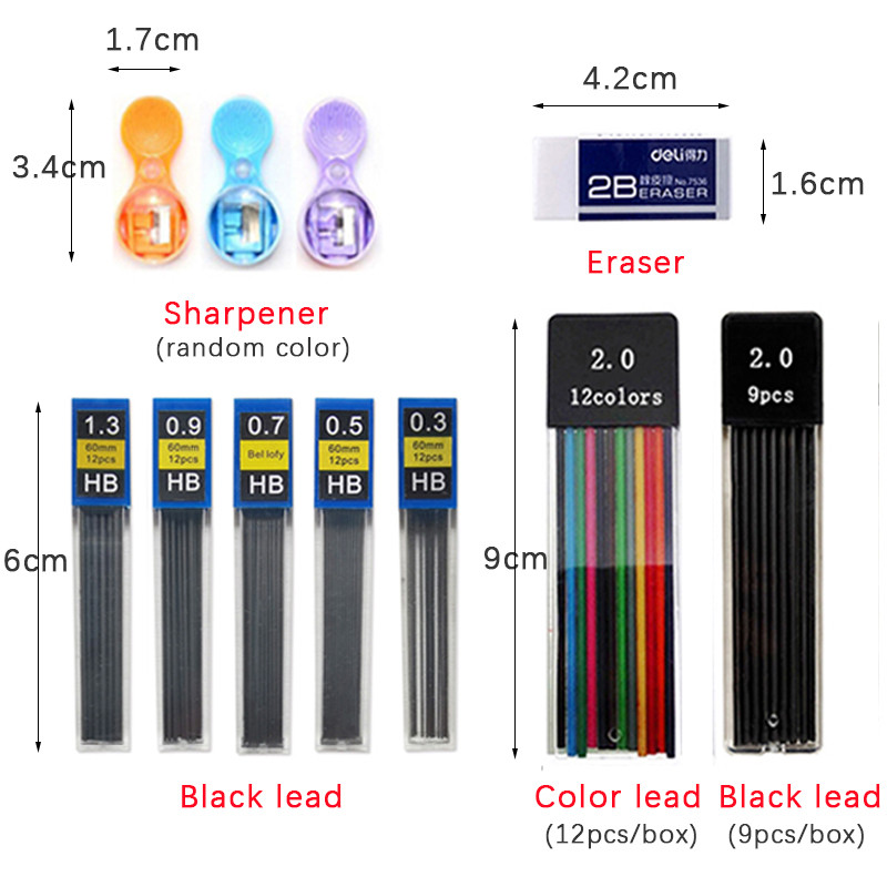 Set de creioane mecanice din metal 0,3 0,5 0,7 0,9 1,3 2,0 mm rezerve de plumb Artă Schiță automată Creioane pentru schițe Rechizite școlare de birou