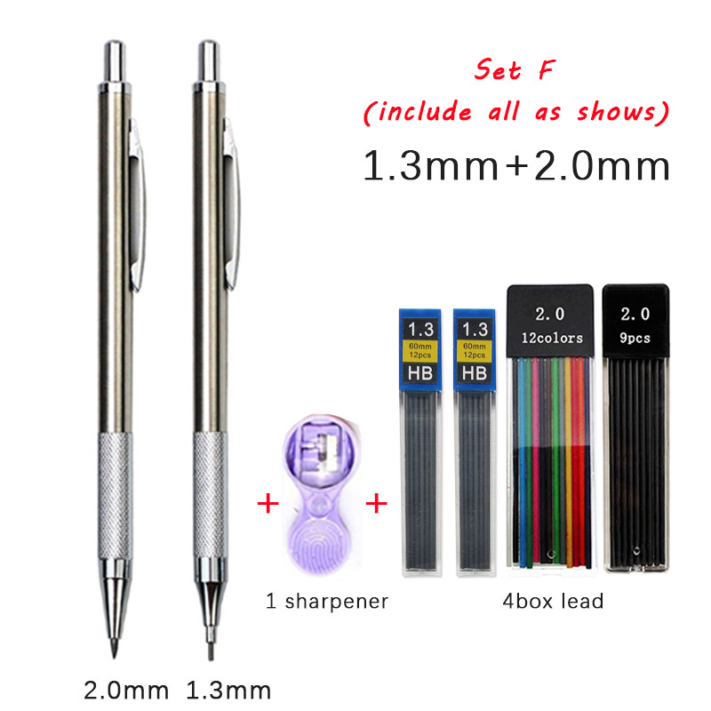 Set de creioane mecanice din metal 0,3 0,5 0,7 0,9 1,3 2,0 mm rezerve de plumb Artă Schiță automată Creioane pentru schițe Rechizite școlare de birou