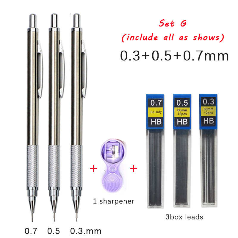 Set de creioane mecanice din metal 0,3 0,5 0,7 0,9 1,3 2,0 mm rezerve de plumb Artă Schiță automată Creioane pentru schițe Rechizite școlare de birou