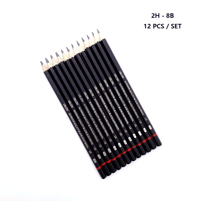 Set de 12 creioane de desen 2H-8B Creioane din grafit pentru școală Cutie metalică ambalate Papetarie Rechizite școlare de artă