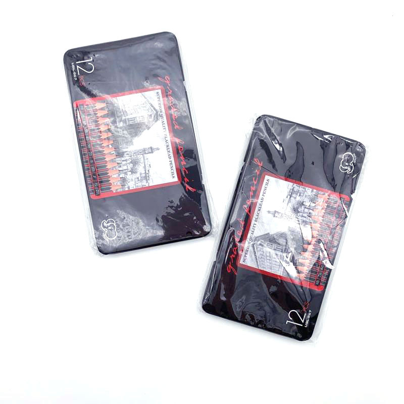 Set de 12 creioane de desen 2H-8B Creioane din grafit pentru școală Cutie metalică ambalate Papetarie Rechizite școlare de artă