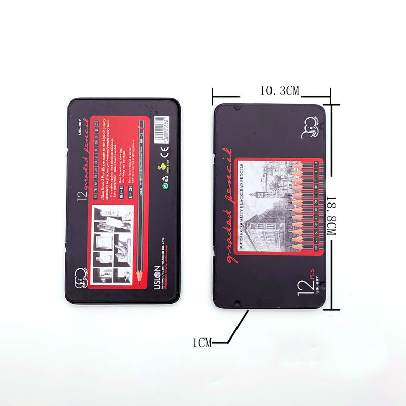 Set de 12 creioane de desen 2H-8B Creioane din grafit pentru școală Cutie metalică ambalate Papetarie Rechizite școlare de artă