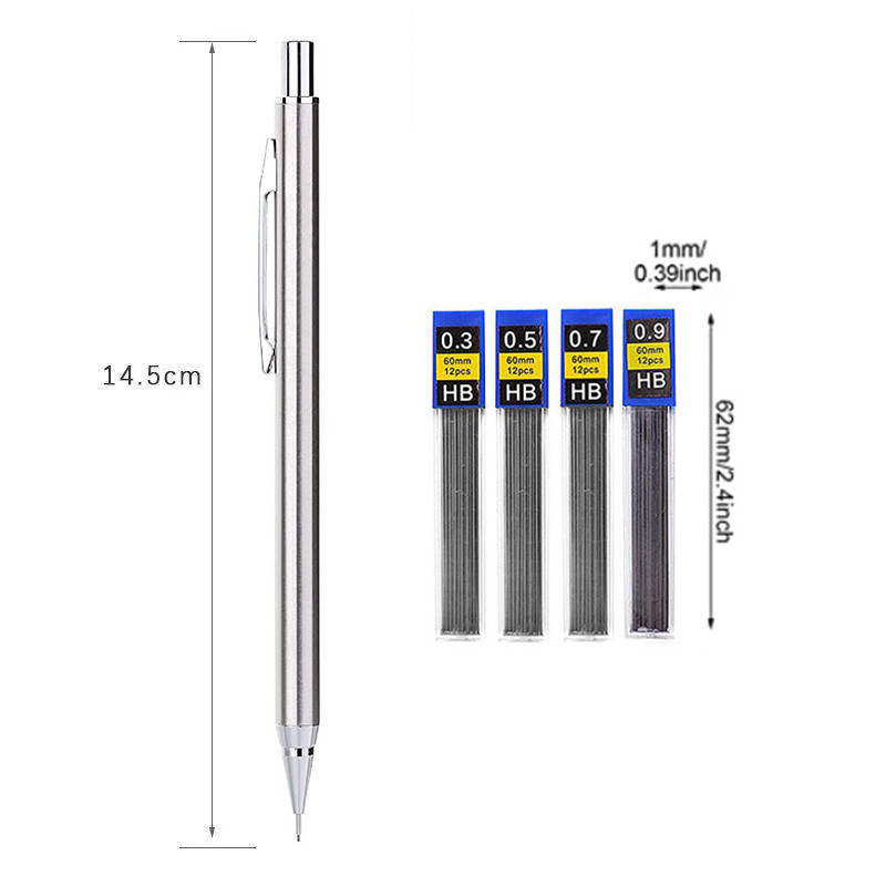 Haile 0,3 0,5 0,7 0,9 mm HB mechanická sada ceruziek, celokovová umelecká kresliareň, skica, písanie, automatická ceruzka s čiernymi náplňami