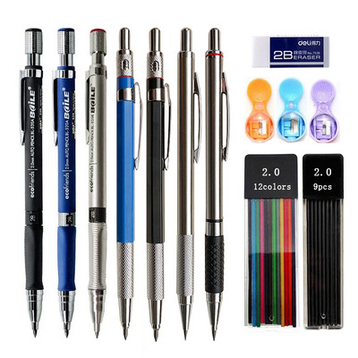 2,0 mm-es mechanikus ceruzakészlet fekete/színes ólom utántöltő 2B automatikus ceruza tanulóknak rajz vázlat festmény írás Kawaiii levélpapír