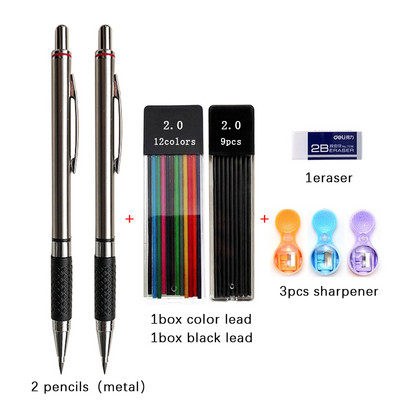 2,0 mm set mehaničkih olovaka u crnoj boji / punjenje za olovku u boji 2B automatska olovka za učenike Umjetnička skica Slikanje Pisanje Kawaiii pribor