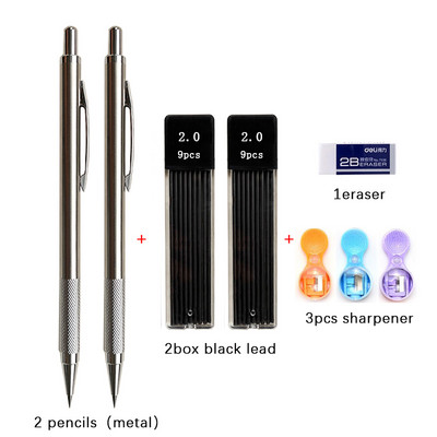 2,0 mm set mehaničkih olovaka u crnoj boji / punjenje za olovku u boji 2B automatska olovka za učenike Umjetnička skica Slikanje Pisanje Kawaiii pribor