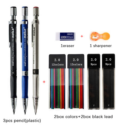 2,0 mm set mehaničkih olovaka u crnoj boji / punjenje za olovku u boji 2B automatska olovka za učenike Umjetnička skica Slikanje Pisanje Kawaiii pribor