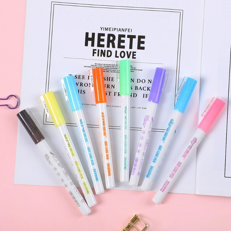 1 Buc Desen Manga Art Marker Pixuri 8 Culori Highlighter Markers Rechizite de Artă DIY Scrapbooking Rechizite școlare Papetarie