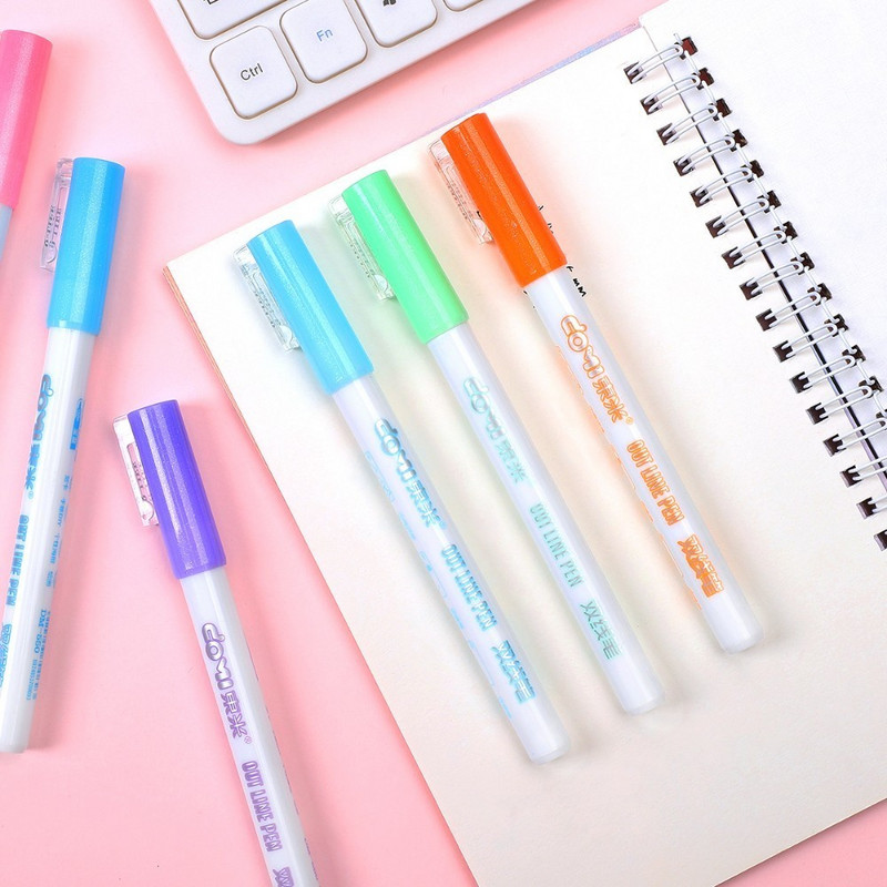 1 Buc Desen Manga Art Marker Pixuri 8 Culori Highlighter Markers Rechizite de Artă DIY Scrapbooking Rechizite școlare Papetarie