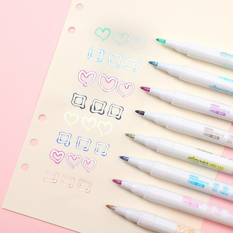 1 Buc Desen Manga Art Marker Pixuri 8 Culori Highlighter Markers Rechizite de Artă DIY Scrapbooking Rechizite școlare Papetarie