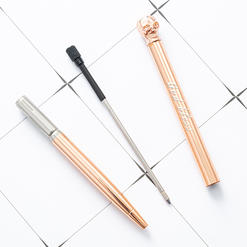 Безплатно гравиране лого Метална неутрална химикалка Творческа забавна прекрасна метална химикалка с форма на череп Ученически консумативи Подпис Офис подарък Химикалка