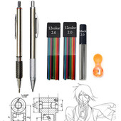 Mehanička olovka 2,0 mm, puna metalna automatska, 2 mm olovka u boji, školska crna olovka, punjenje od 12 boja za slikarstvo, inženjersko crtanje