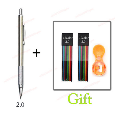 Mehanička olovka 2,0 mm, puna metalna automatska, 2 mm olovka u boji, školska crna olovka, punjenje od 12 boja za slikarstvo, inženjersko crtanje