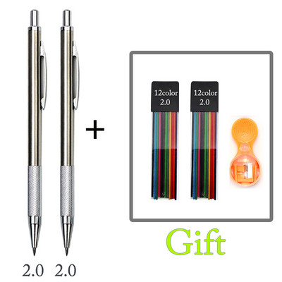 Mehanička olovka 2,0 mm, puna metalna automatska, 2 mm olovka u boji, školska crna olovka, punjenje od 12 boja za slikarstvo, inženjersko crtanje
