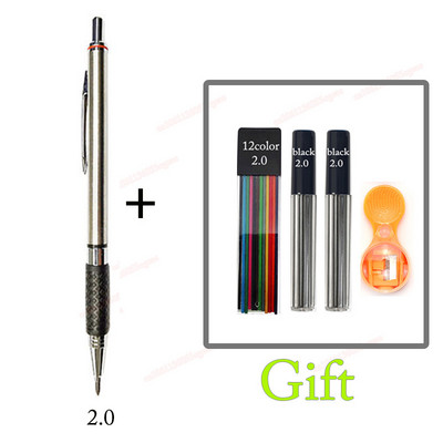 Mehanička olovka 2,0 mm, puna metalna automatska, 2 mm olovka u boji, školska crna olovka, punjenje od 12 boja za slikarstvo, inženjersko crtanje
