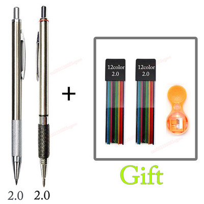 Mehanička olovka 2,0 mm, puna metalna automatska, 2 mm olovka u boji, školska crna olovka, punjenje od 12 boja za slikarstvo, inženjersko crtanje