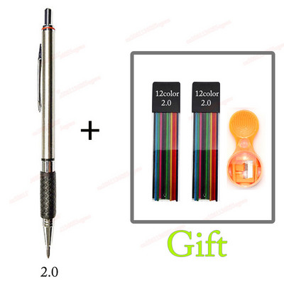 Mehanička olovka 2,0 mm, puna metalna automatska, 2 mm olovka u boji, školska crna olovka, punjenje od 12 boja za slikarstvo, inženjersko crtanje