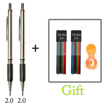 Mehanička olovka 2,0 mm, puna metalna automatska, 2 mm olovka u boji, školska crna olovka, punjenje od 12 boja za slikarstvo, inženjersko crtanje