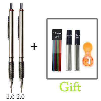 Mehanička olovka 2,0 mm, puna metalna automatska, 2 mm olovka u boji, školska crna olovka, punjenje od 12 boja za slikarstvo, inženjersko crtanje